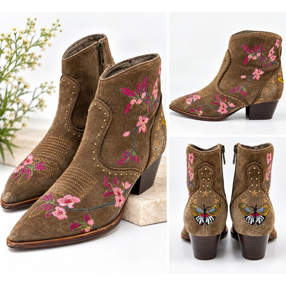 ASH Heidi Women's 36 US 6 Suede Embroidered Floral Western Ankle Boots